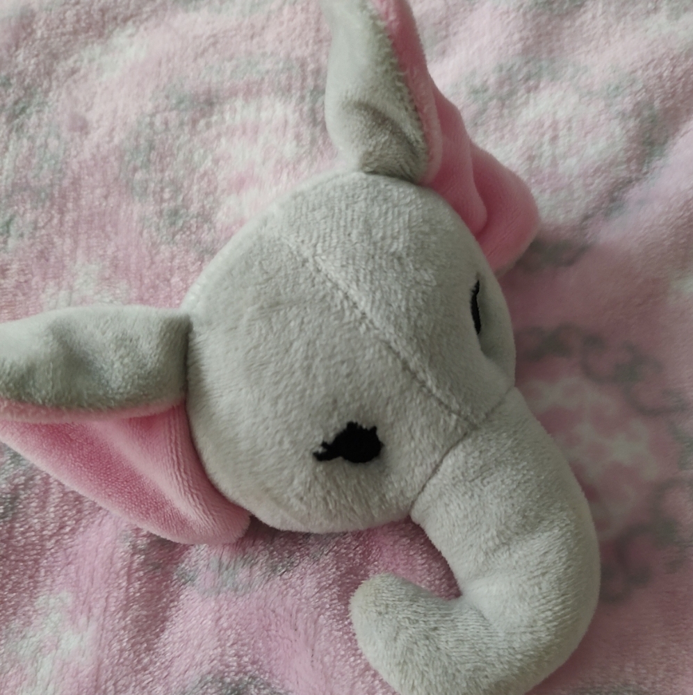 HB(Hudson Baby)2020 Elephant Plush Pink and Grey Lovey Security Blanket 14"x 14"
